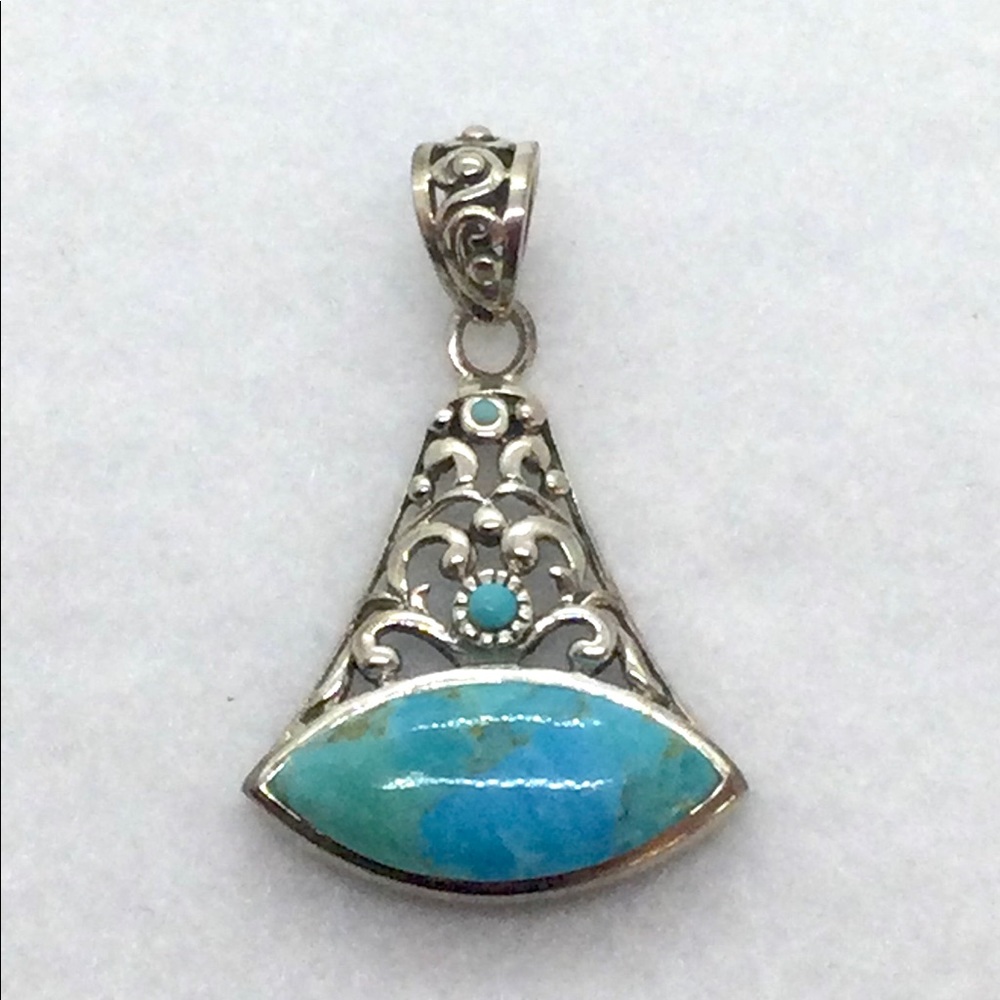 NEW Sterling Silver Turquoise Pendant 1.5”
